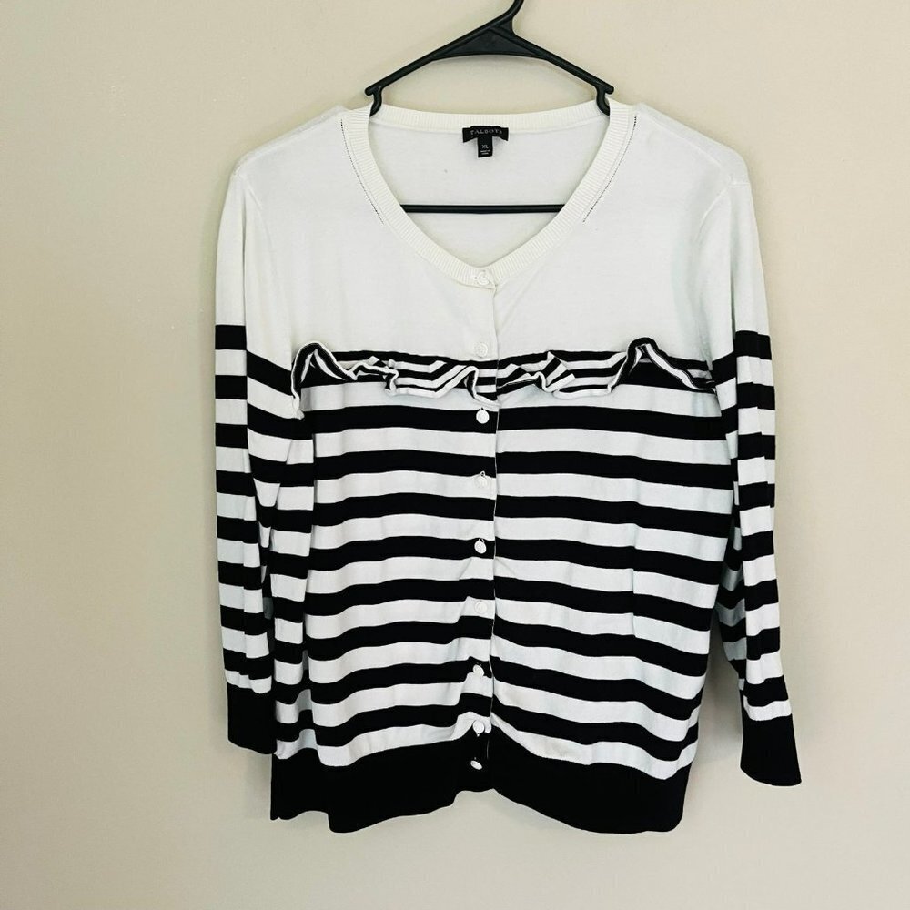 Talbots Striped Ruffle Button Front Lightweight C… - image 1